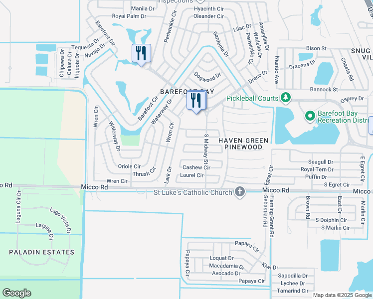 map of restaurants, bars, coffee shops, grocery stores, and more near 920 Pecan Circle in Micco