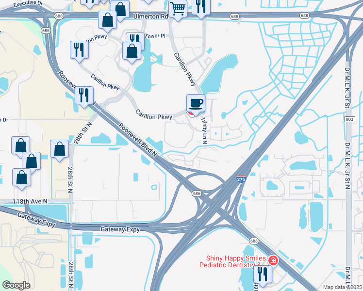 map of restaurants, bars, coffee shops, grocery stores, and more near 540 Carillon Parkway in St. Petersburg