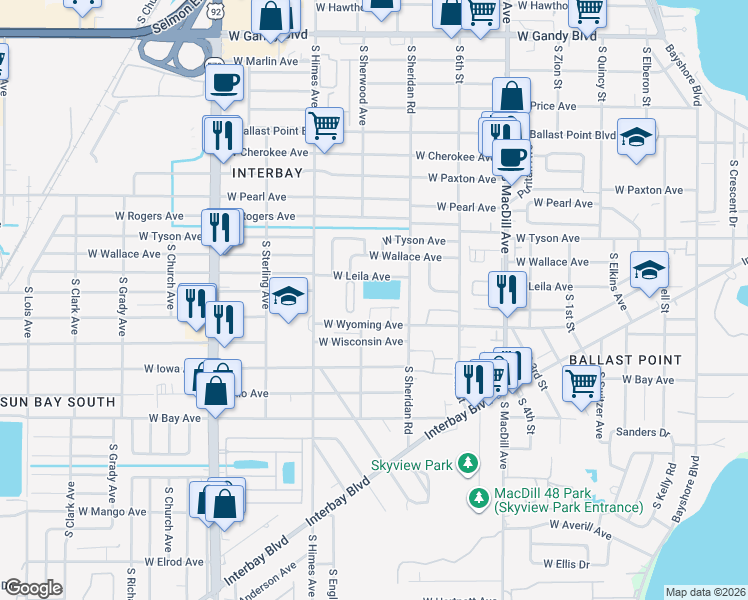 map of restaurants, bars, coffee shops, grocery stores, and more near 3367 West Wyoming Avenue in Tampa