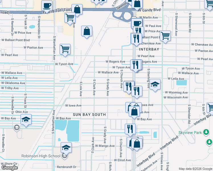 map of restaurants, bars, coffee shops, grocery stores, and more near 4002 West Oklahoma Avenue in Tampa