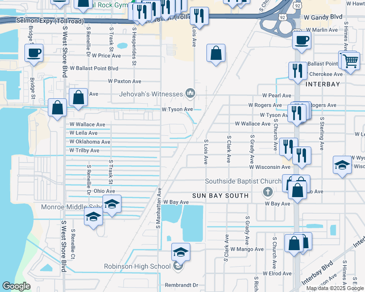 map of restaurants, bars, coffee shops, grocery stores, and more near 4302 West Oklahoma Avenue in Tampa