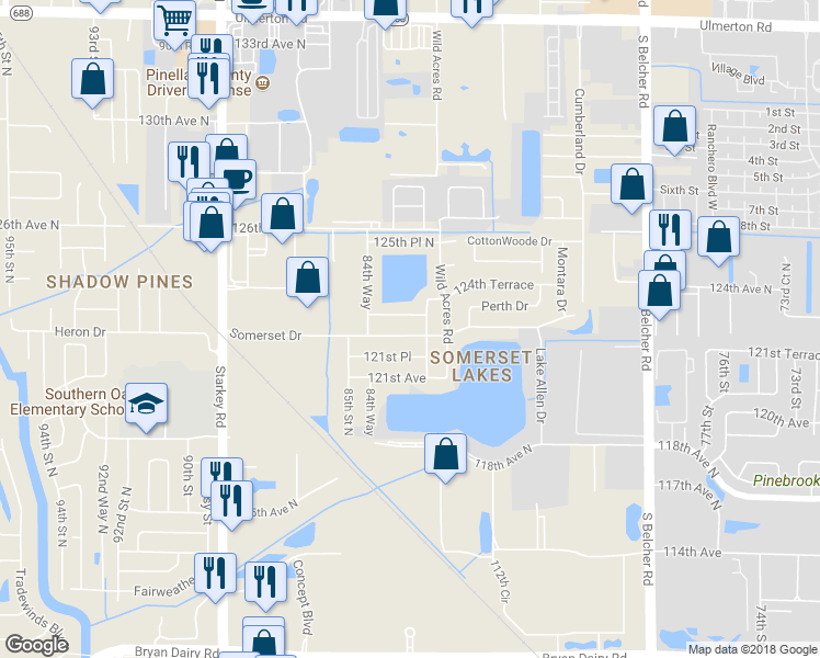 map of restaurants, bars, coffee shops, grocery stores, and more near 8335 Somerset Drive in Largo