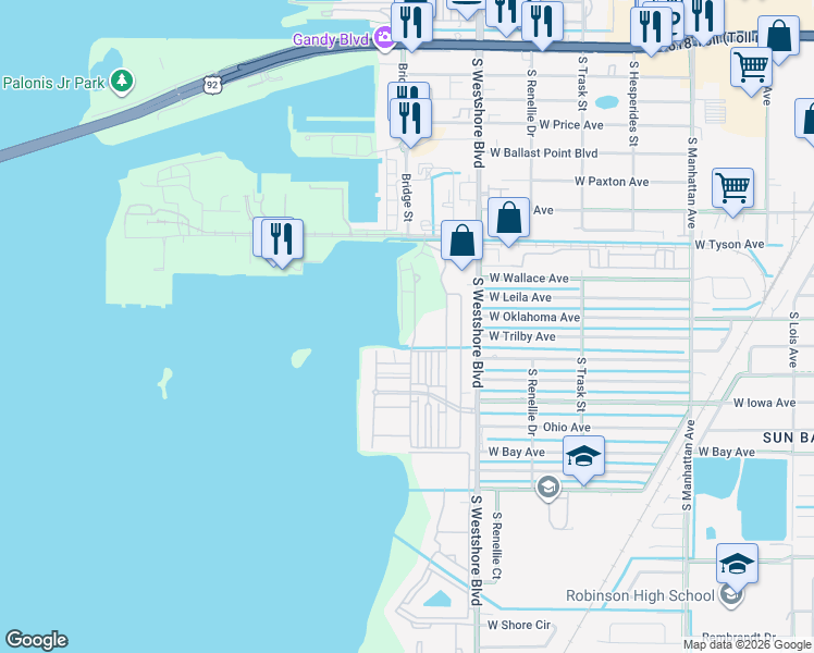 map of restaurants, bars, coffee shops, grocery stores, and more near 5729 Yeats Manor Drive in Tampa