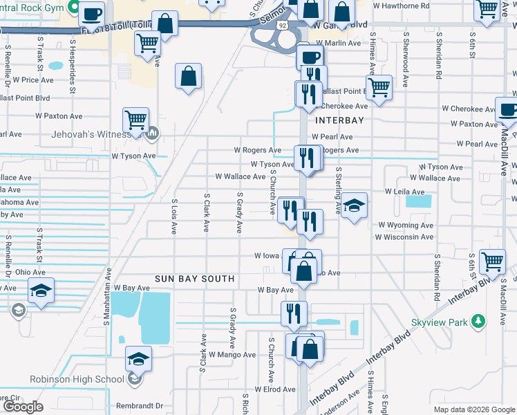 map of restaurants, bars, coffee shops, grocery stores, and more near 3906 West Oklahoma Avenue in Tampa