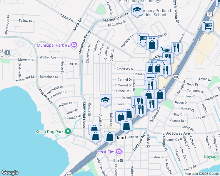 map of restaurants, bars, coffee shops, grocery stores, and more near 101 Grace Drive in Portland