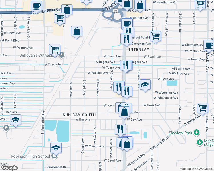 map of restaurants, bars, coffee shops, grocery stores, and more near 3906 West Oklahoma Avenue in Tampa