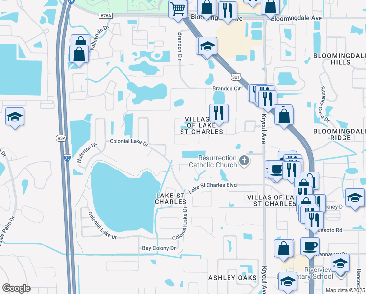 map of restaurants, bars, coffee shops, grocery stores, and more near 6330 Gondola Drive in Riverview