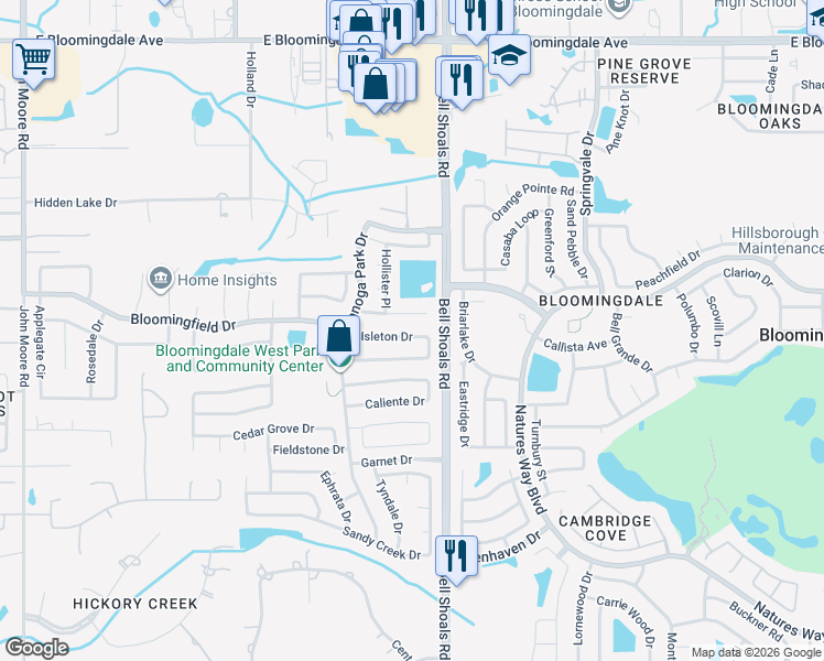 map of restaurants, bars, coffee shops, grocery stores, and more near 720 Isleton Dr in Brandon