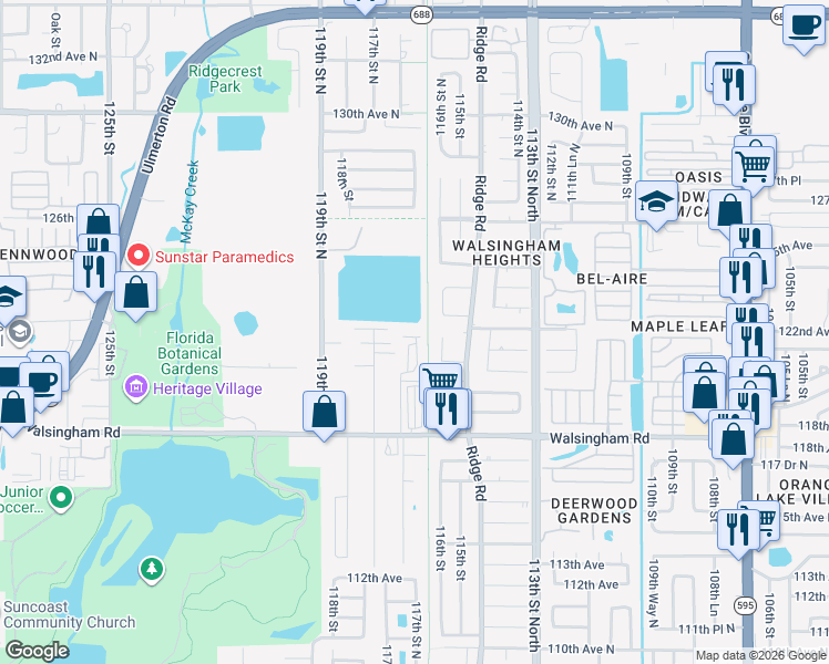 map of restaurants, bars, coffee shops, grocery stores, and more near 12125 Arbor Avenue in Largo