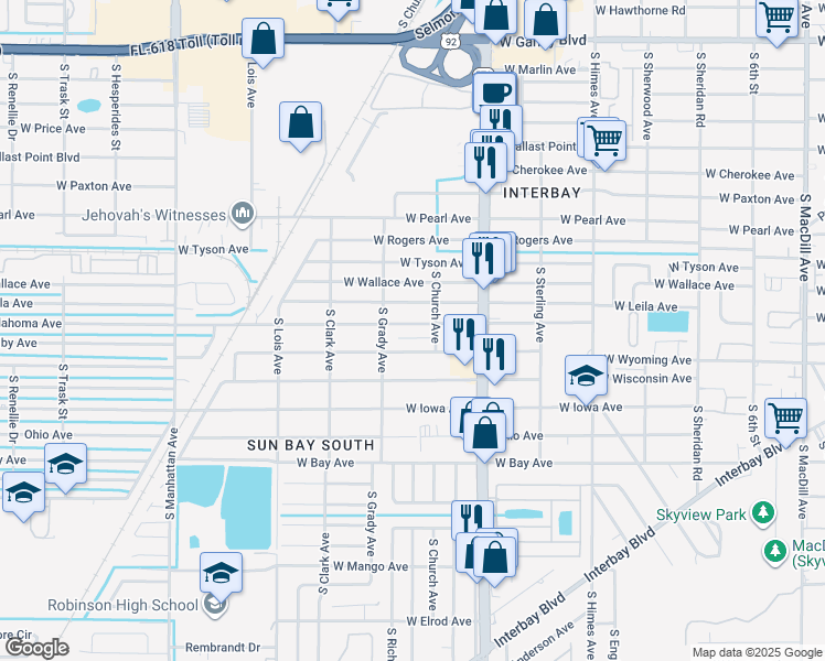 map of restaurants, bars, coffee shops, grocery stores, and more near 3906 West Oklahoma Avenue in Tampa
