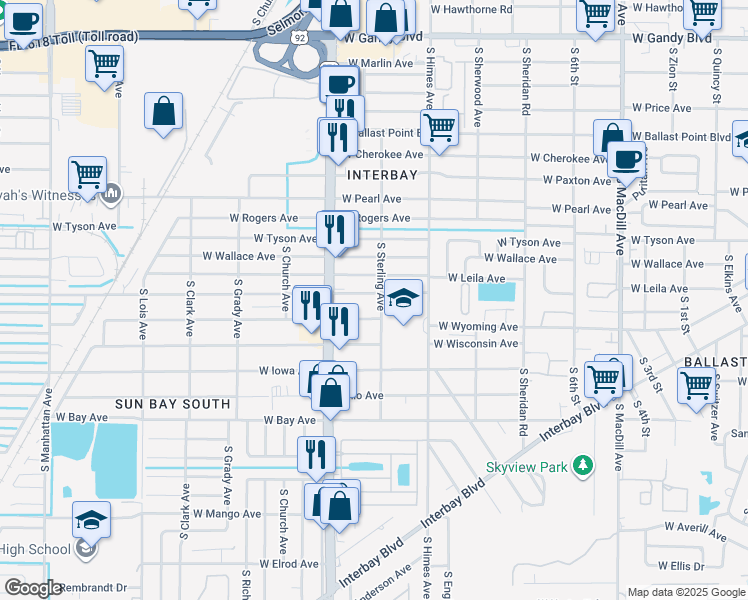 map of restaurants, bars, coffee shops, grocery stores, and more near 3704 West Oklahoma Avenue in Tampa