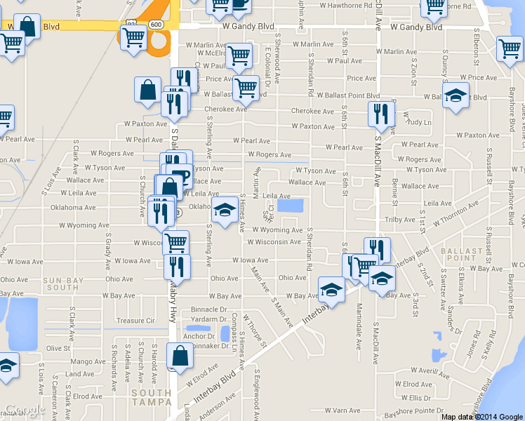 map of restaurants, bars, coffee shops, grocery stores, and more near 5666 Samter Court in Tampa