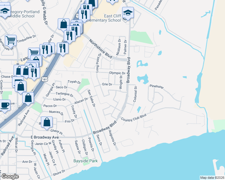 map of restaurants, bars, coffee shops, grocery stores, and more near 298 Long Point Drive in Portland