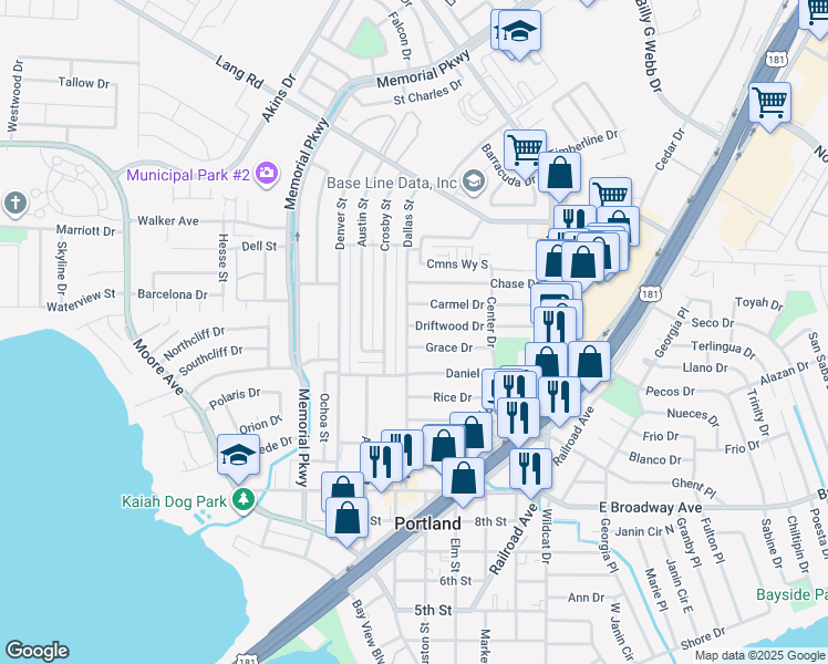 map of restaurants, bars, coffee shops, grocery stores, and more near 102 Driftwood Drive in Portland