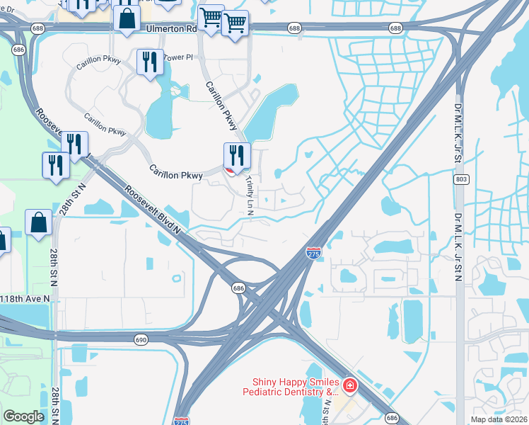 map of restaurants, bars, coffee shops, grocery stores, and more near 128 Valencia Circle in St. Petersburg