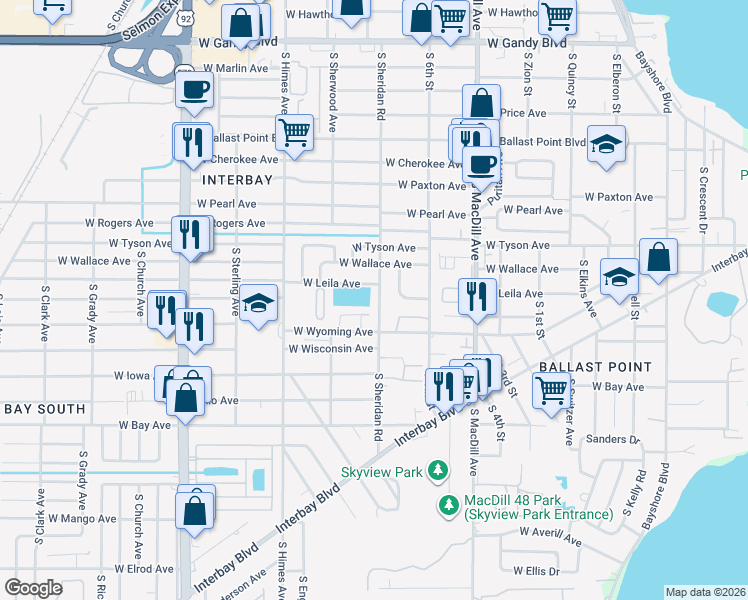 map of restaurants, bars, coffee shops, grocery stores, and more near 3319 West Wyoming Circle in Tampa