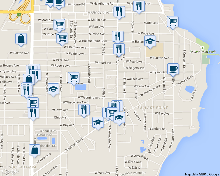 map of restaurants, bars, coffee shops, grocery stores, and more near 5820 South 6th Street in Tampa