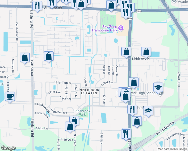 map of restaurants, bars, coffee shops, grocery stores, and more near 6995 122nd Drive in Largo