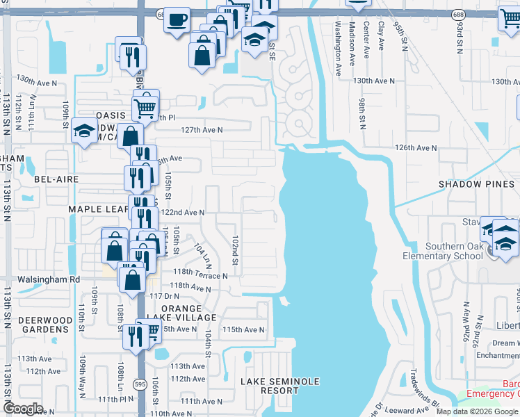 map of restaurants, bars, coffee shops, grocery stores, and more near 12293 Sailwinds Drive in Largo