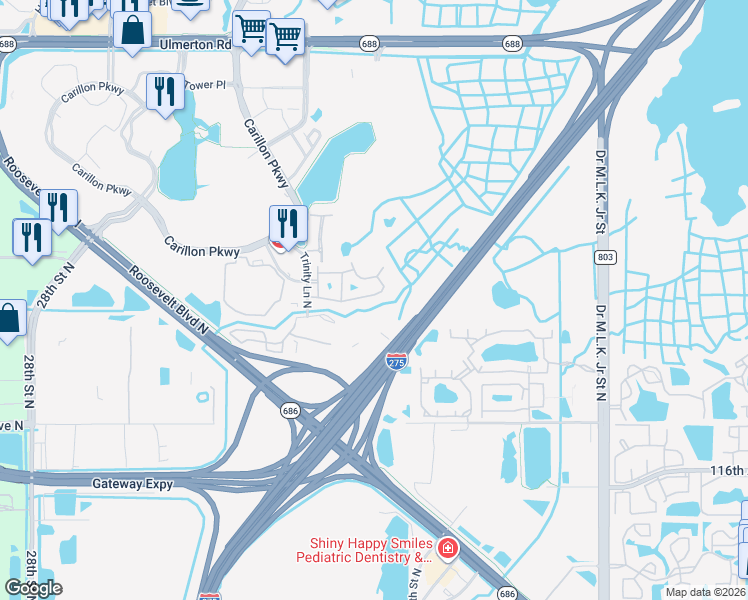 map of restaurants, bars, coffee shops, grocery stores, and more near 184 Valencia Circle in St. Petersburg