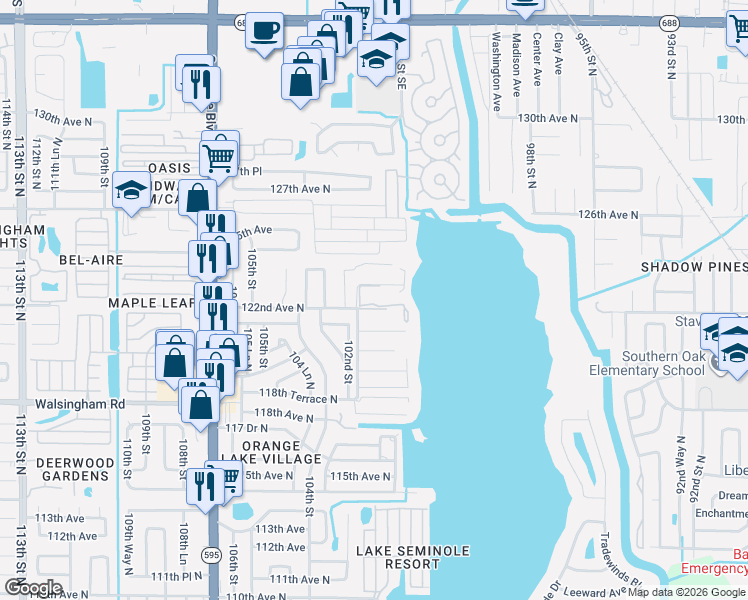 map of restaurants, bars, coffee shops, grocery stores, and more near 40 101st Street North in Largo