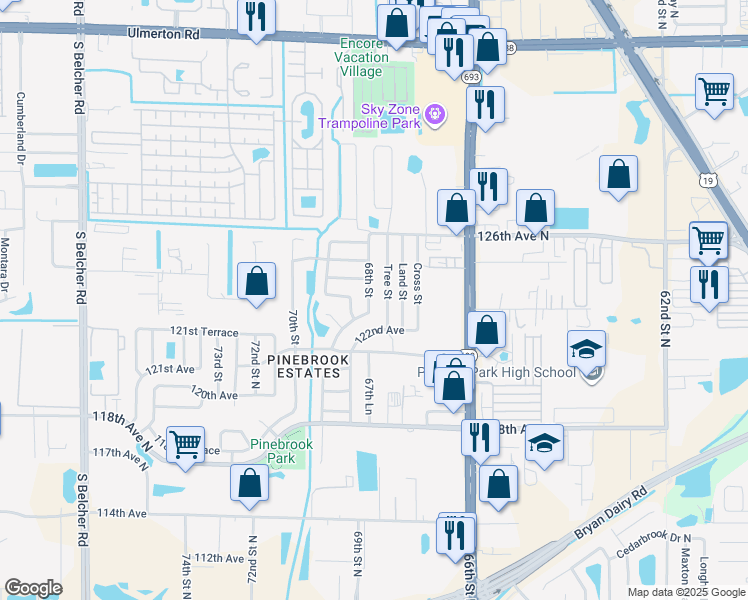 map of restaurants, bars, coffee shops, grocery stores, and more near 12223 Tree Street in Largo