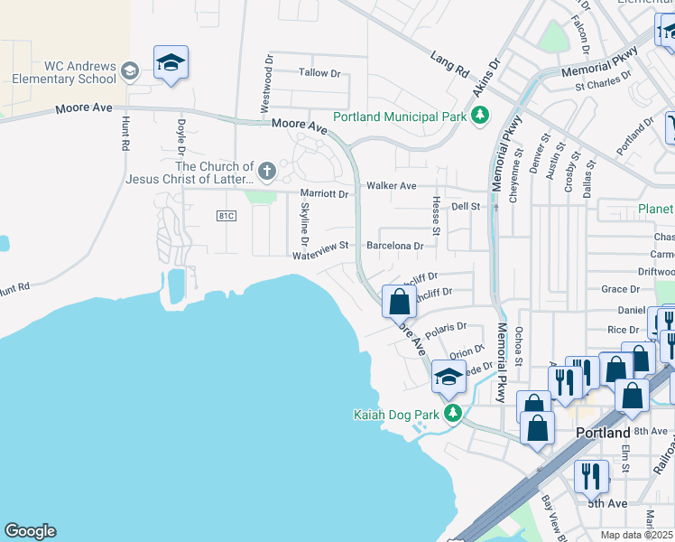 map of restaurants, bars, coffee shops, grocery stores, and more near 840 Cliff Drive in Portland