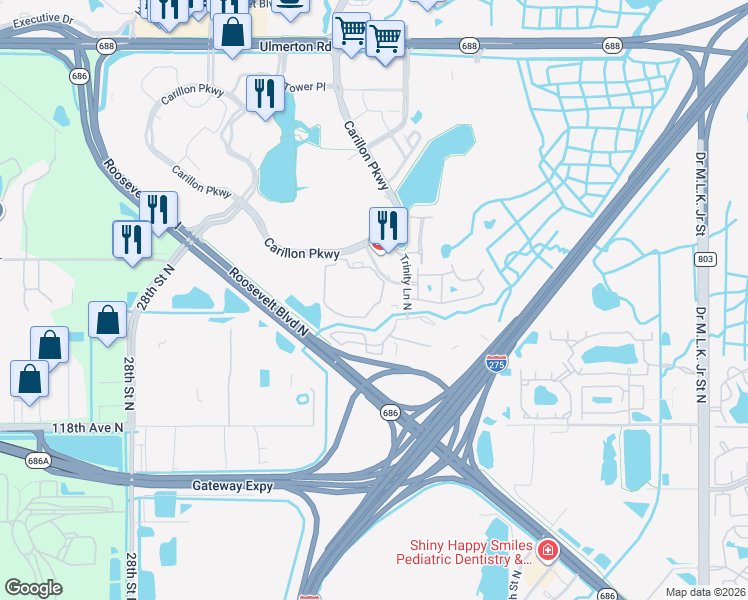 map of restaurants, bars, coffee shops, grocery stores, and more near 540 Carillon Parkway in St. Petersburg