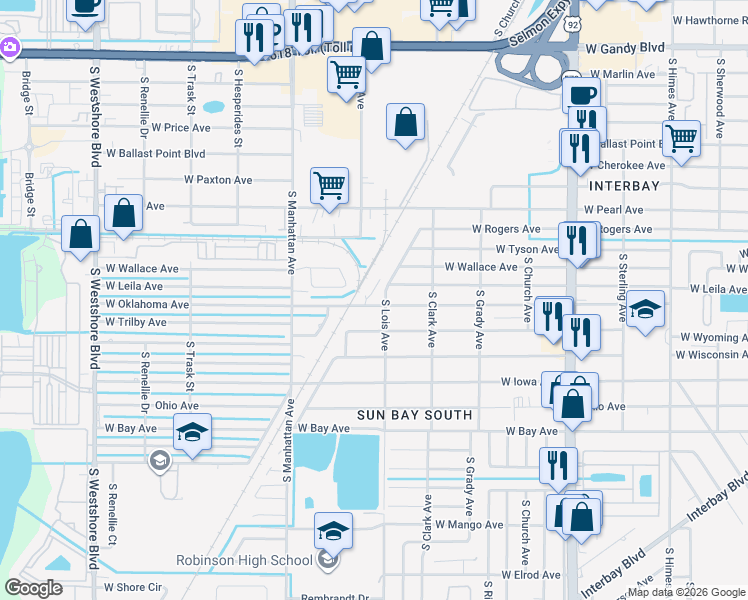 map of restaurants, bars, coffee shops, grocery stores, and more near 4206 West Oklahoma Avenue in Tampa