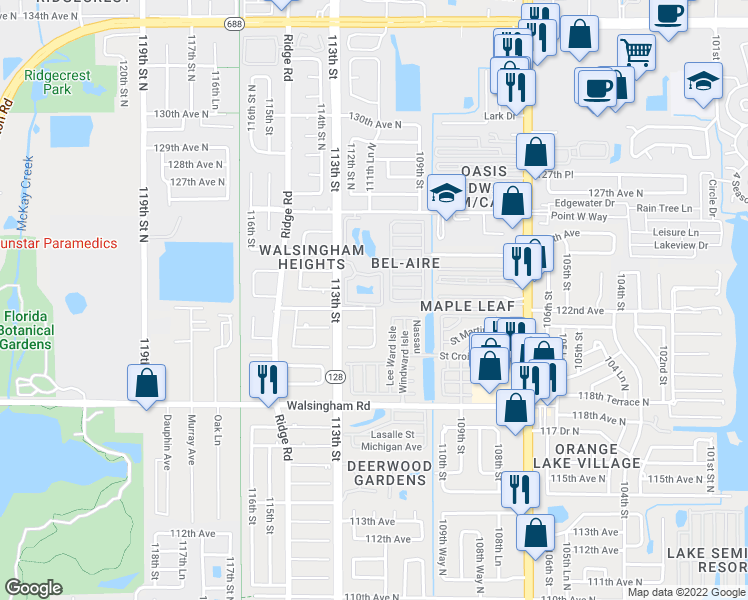 map of restaurants, bars, coffee shops, grocery stores, and more near in Seminole