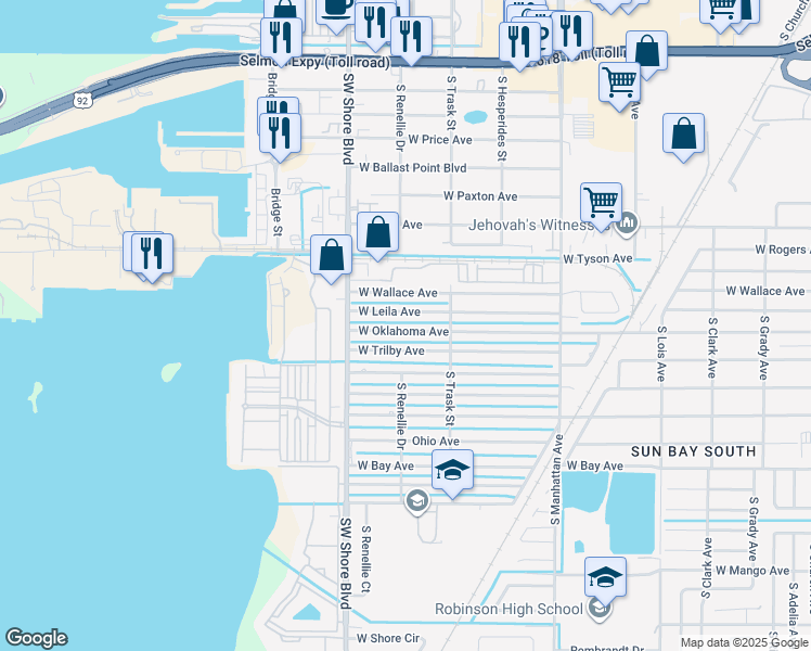 map of restaurants, bars, coffee shops, grocery stores, and more near 4711 West Trilby Avenue in Tampa