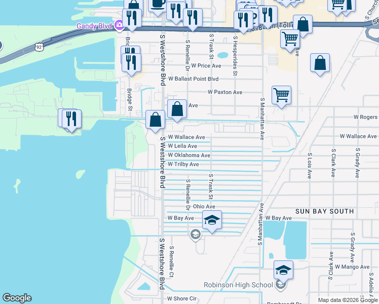 map of restaurants, bars, coffee shops, grocery stores, and more near 4711 West Trilby Avenue in Tampa