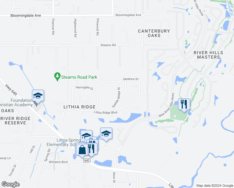 map of restaurants, bars, coffee shops, grocery stores, and more near 3813 Saddle Ridge Street in Valrico