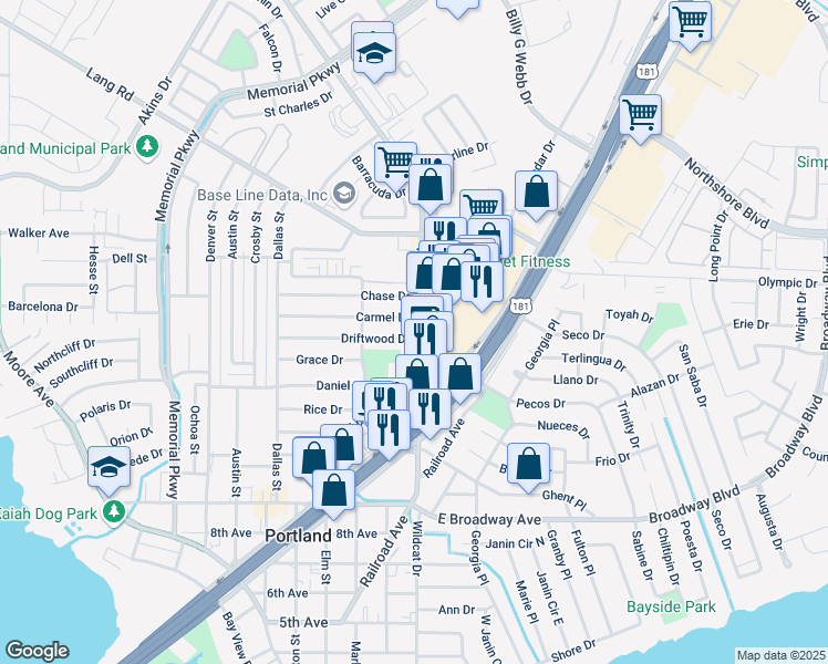 map of restaurants, bars, coffee shops, grocery stores, and more near 214 Driftwood Drive in Portland