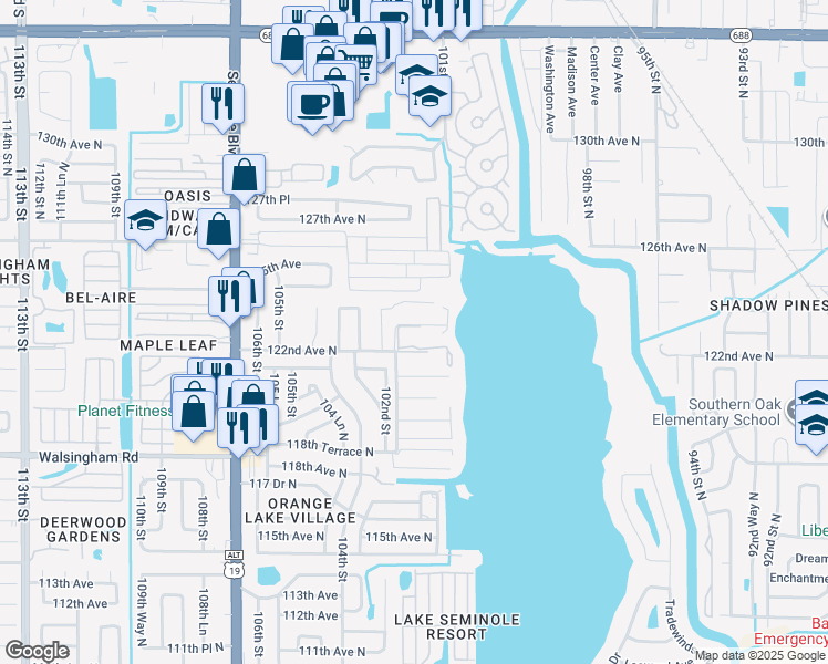 map of restaurants, bars, coffee shops, grocery stores, and more near 12293 Sailwinds Drive in Largo