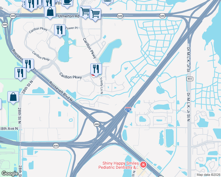 map of restaurants, bars, coffee shops, grocery stores, and more near 408 Barcelona Drive in Saint Petersburg