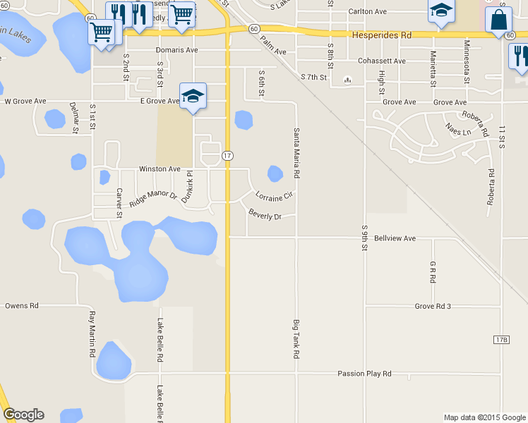 map of restaurants, bars, coffee shops, grocery stores, and more near 635 Beverly Drive in Lake Wales