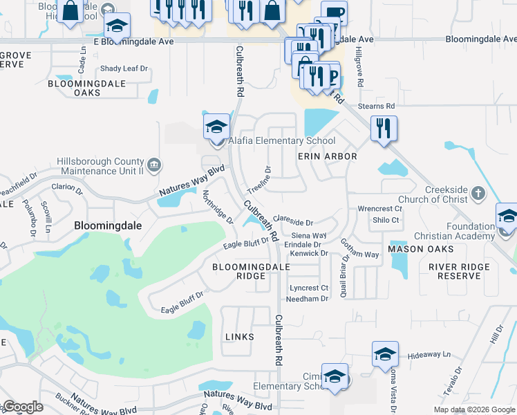 map of restaurants, bars, coffee shops, grocery stores, and more near 3809 Hollow Wood Drive in Valrico