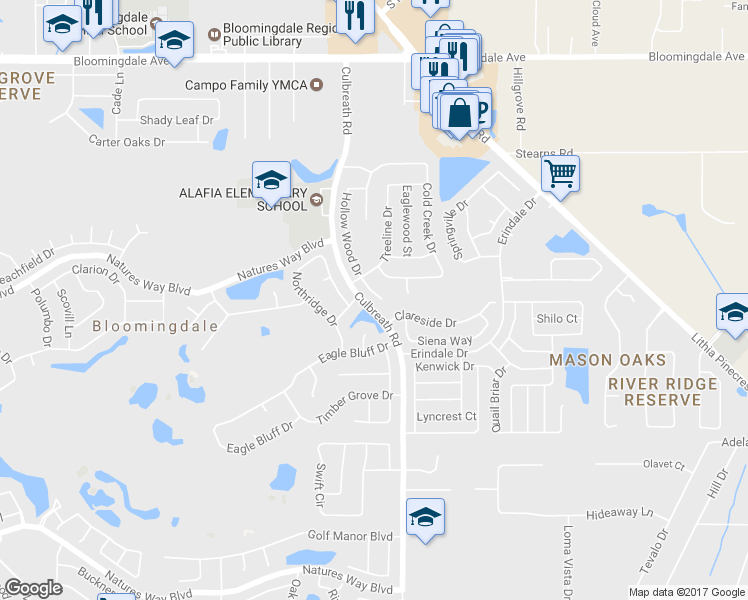 map of restaurants, bars, coffee shops, grocery stores, and more near 3809 Hollow Wood Drive in Valrico