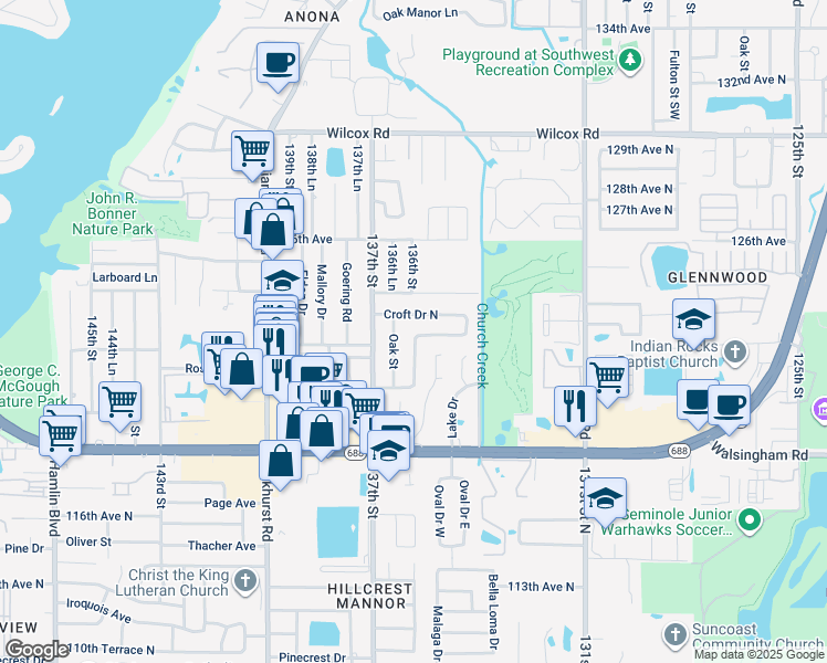 map of restaurants, bars, coffee shops, grocery stores, and more near in Largo