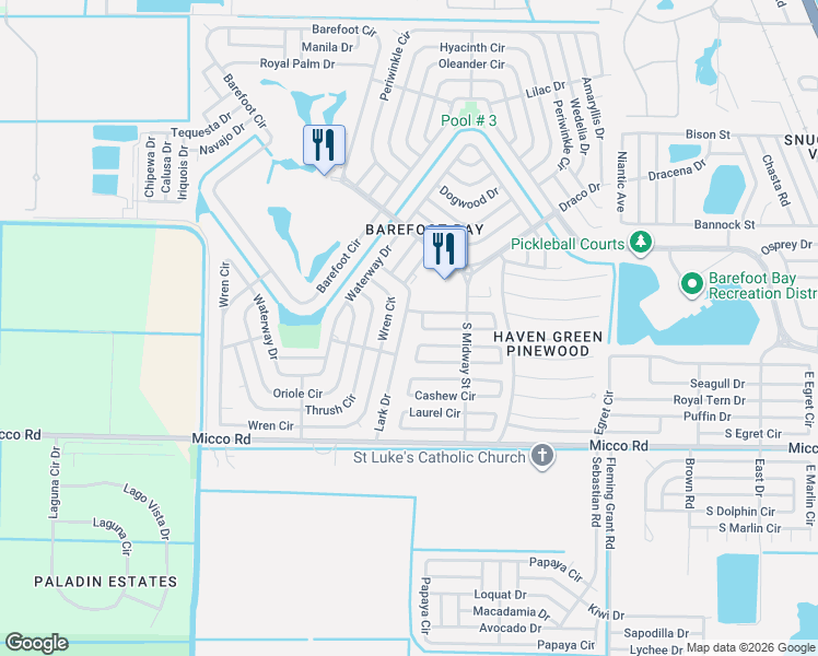 map of restaurants, bars, coffee shops, grocery stores, and more near 918 Hawthorn Circle in Micco