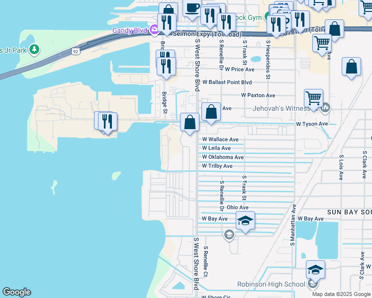 map of restaurants, bars, coffee shops, grocery stores, and more near 6152 Yeats Manor Drive in Tampa