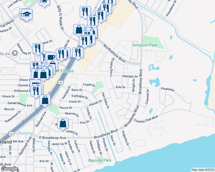map of restaurants, bars, coffee shops, grocery stores, and more near 403 Long Point Drive in Portland