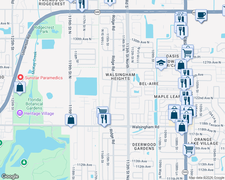 map of restaurants, bars, coffee shops, grocery stores, and more near 12330 114th Street in Largo