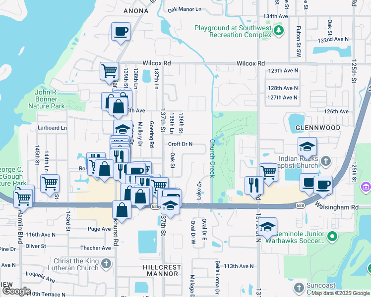 map of restaurants, bars, coffee shops, grocery stores, and more near in Largo