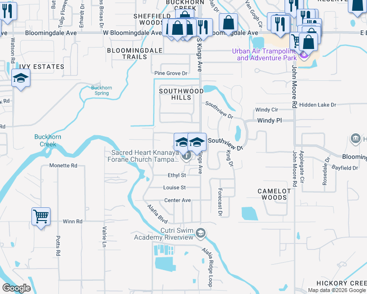 map of restaurants, bars, coffee shops, grocery stores, and more near 3817 Rippaso Place in Brandon