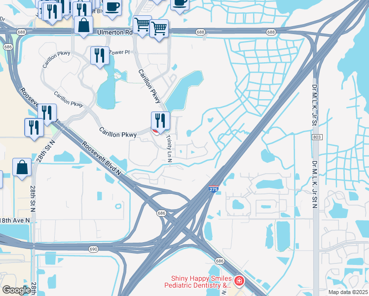 map of restaurants, bars, coffee shops, grocery stores, and more near 281 Valencia Circle in St. Petersburg