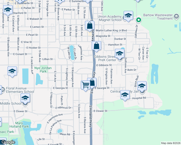 map of restaurants, bars, coffee shops, grocery stores, and more near 1155 U.S. 17 in Bartow