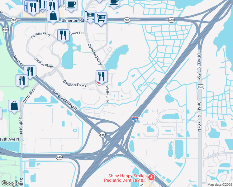 map of restaurants, bars, coffee shops, grocery stores, and more near 281 Valencia Circle in St. Petersburg