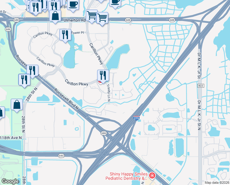 map of restaurants, bars, coffee shops, grocery stores, and more near 281 Valencia Circle in St. Petersburg